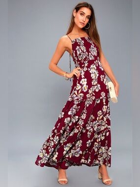 Free People Garden Party Burgundy Floral Print Maxi Dress